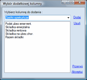 Wybor dodatkowej kolumny_F6
